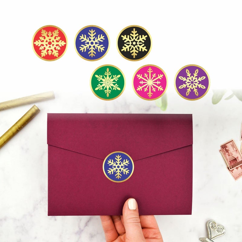 PARTH IMPEX Snowflake Stickers - (Pack of 120) 2" Large Round Gold Foil Stamping Labels for Christmas Holiday Cards Gift Envelope Seals Boxes - Image 4